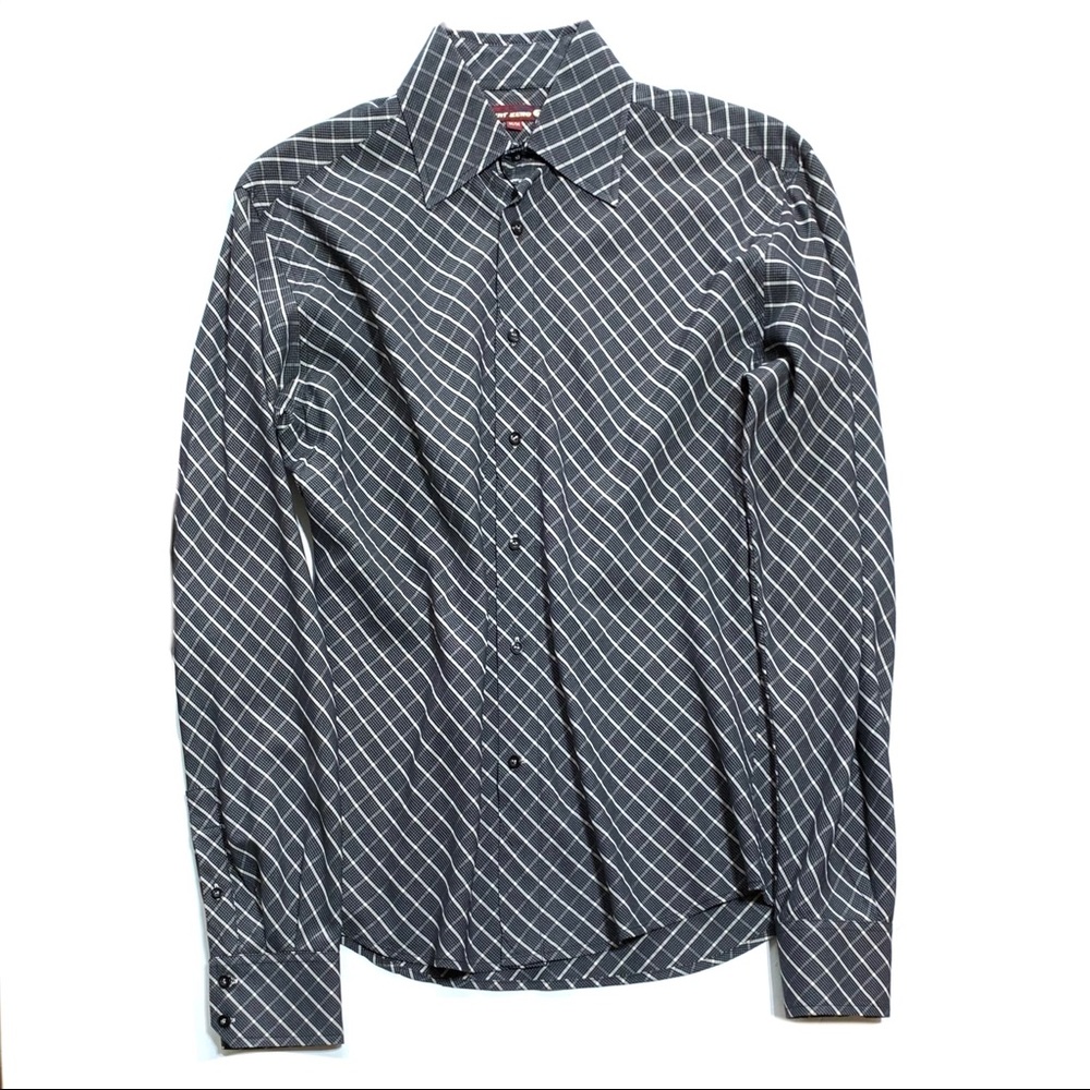 Point Zero Black Button Down Shirt Fitted Size Me… - image 1